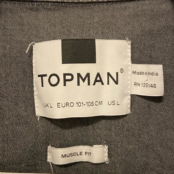 Topman grey denim button down tee - Picture 3 of 4